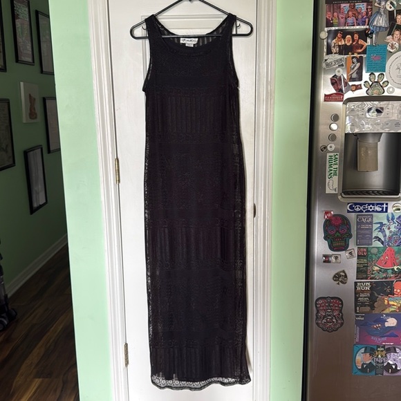 Metamorphosis Vintage 90s Black Crochet Maxi Dress Size Medium Goth Grunge - Picture 1 of 10
